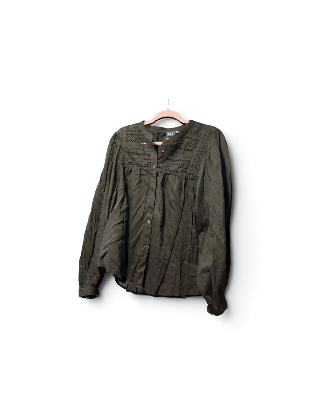 GAP Black Pintuck Lace Yoke Button-Front Top